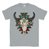Heather Grey western aztec bull skull with gemstone Classic Tee - texasbilliewilder
