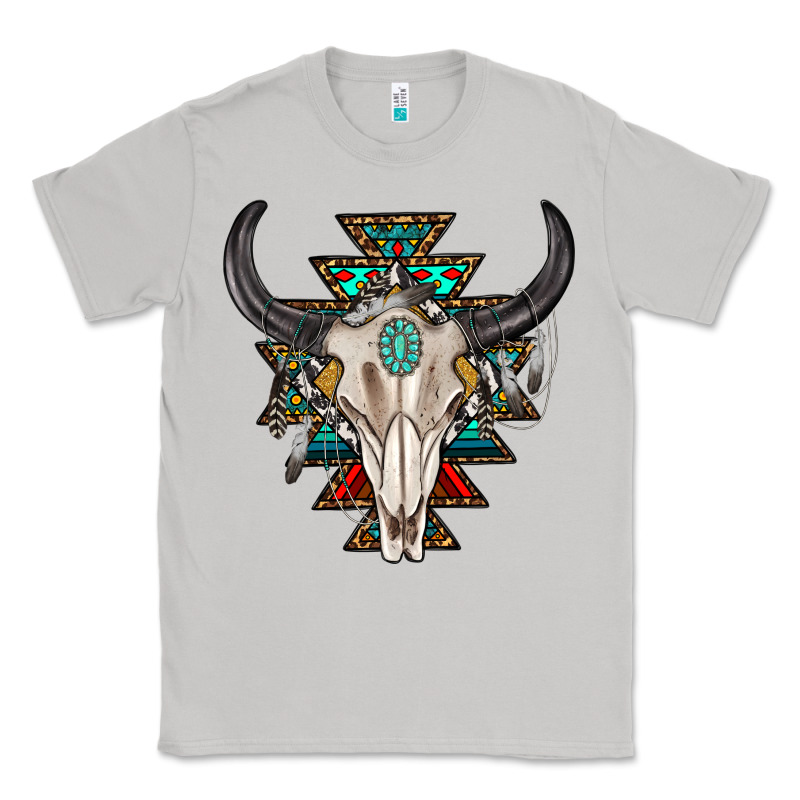 Western Aztec Bull Skull With Gemstone Classic Tee by texasbilliewilder | Teevron