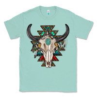 Seafoam western aztec bull skull with gemstone Classic Tee - texasbilliewilder