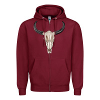 Burgundy western bull skull tbw Zipper Hoodie - texasbilliewilder