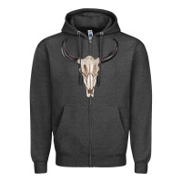 Charcoal Heather western bull skull tbw Zipper Hoodie - texasbilliewilder