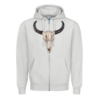 Dove Grey western bull skull tbw Zipper Hoodie - texasbilliewilder