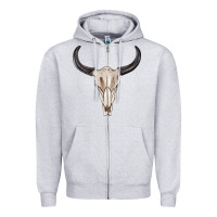 Heather Grey western bull skull tbw Zipper Hoodie - texasbilliewilder
