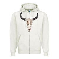 Oatmeal Heather western bull skull tbw Zipper Hoodie - texasbilliewilder