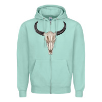 Seafoam western bull skull tbw Zipper Hoodie - texasbilliewilder