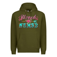 Army Green western blessed nurse pink floral arrow Premium Hoodie - BarkalooDesign