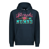 Navy western blessed nurse pink floral arrow Premium Hoodie - BarkalooDesign