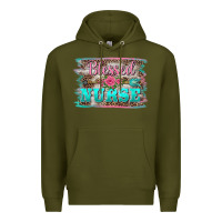 Army Green western blessed nurse pink floral arrow  background Premium Hoodie - BarkalooDesign