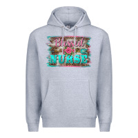 Heather Grey western blessed nurse pink floral arrow  background Premium Hoodie - BarkalooDesign