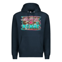 Navy western blessed nurse pink floral arrow  background Premium Hoodie - BarkalooDesign