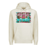 Oatmeal Heather western blessed nurse pink floral arrow  background Premium Hoodie - BarkalooDesign