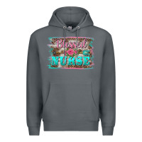 Rock western blessed nurse pink floral arrow  background Premium Hoodie - BarkalooDesign