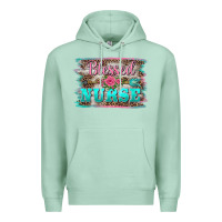 Seafoam western blessed nurse pink floral arrow  background Premium Hoodie - BarkalooDesign