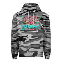 Slate Camo western blessed nurse pink floral arrow  background Premium Hoodie - BarkalooDesign