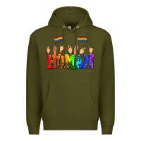 Army Green human with hands and pride flags Premium Hoodie - AdoDesignShop