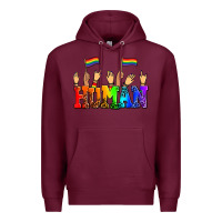 Burgundy human with hands and pride flags Premium Hoodie - AdoDesignShop