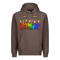 Coffee human with hands and pride flags Premium Hoodie - AdoDesignShop