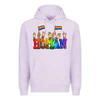 Lilac human with hands and pride flags Premium Hoodie - AdoDesignShop