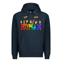 Navy human with hands and pride flags Premium Hoodie - AdoDesignShop