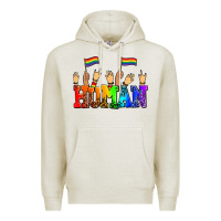 Oatmeal Heather human with hands and pride flags Premium Hoodie - AdoDesignShop