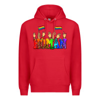 Red human with hands and pride flags Premium Hoodie - AdoDesignShop