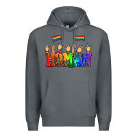 Rock human with hands and pride flags Premium Hoodie - AdoDesignShop