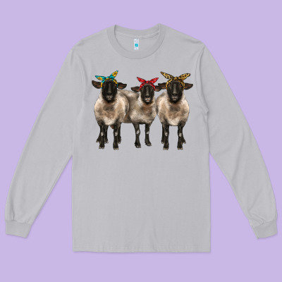 3 Sheeps Suffolk Ewe With Bandana Long Sleeve Tee Designed By Barkaloodesign
