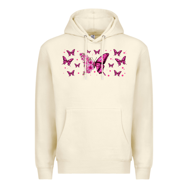 Floral Breast Cancer Butterfly Premium Hoodie by Jasminsmagicworld | Teevron