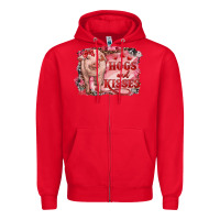 Red Valentines Day Pig Hogs And Kisses Zipper Hoodie - RanaPortraitStore