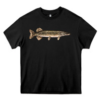 Black Northern Pike Fish Illustrations Heavy Core Tee - LillyAllenDesigns