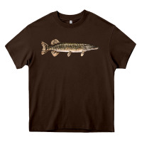 Chocolate Brown Northern Pike Fish Illustrations Heavy Core Tee - LillyAllenDesigns