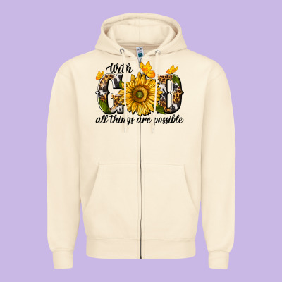 Zipper Hoodie with god all things are possible