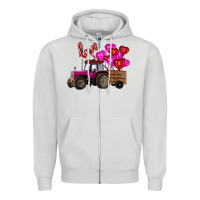 Dove Grey Valentine's day pink tractor with pin heart balloons Zipper Hoodie - RanaPortraitStore