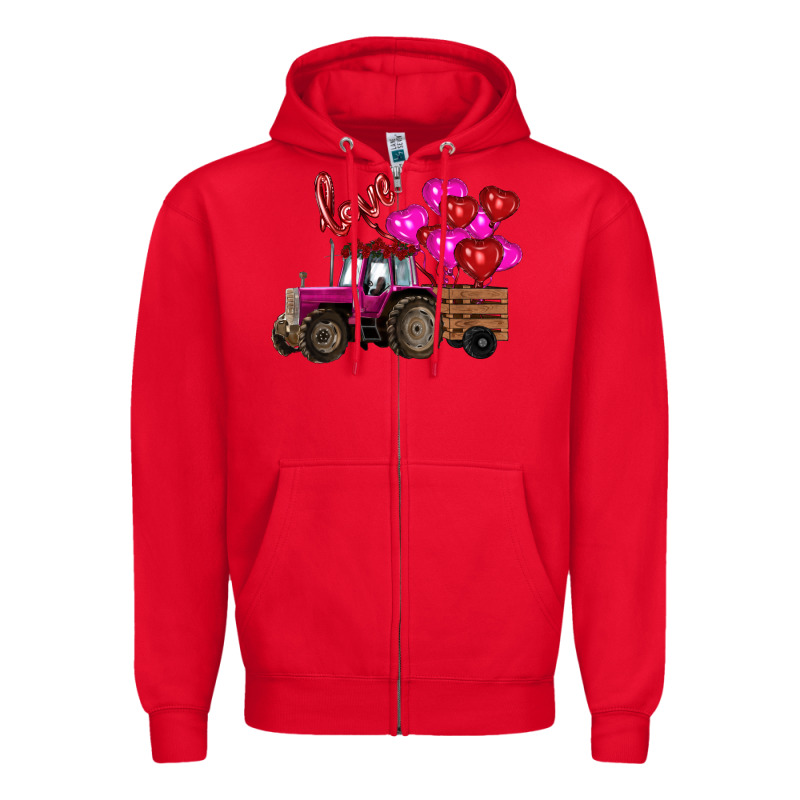 Valentine's Day Pink Tractor With Pin Heart Balloons Zipper Hoodie by RanaPortraitStore | Teevron