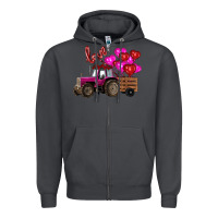 Smoke Valentine's day pink tractor with pin heart balloons Zipper Hoodie - RanaPortraitStore