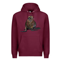 Burgundy Sea Lion Illustrations Premium Hoodie - LillyAllenDesigns