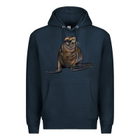 Navy Sea Lion Illustrations Premium Hoodie - LillyAllenDesigns