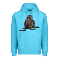 Ocean Blue Sea Lion Illustrations Premium Hoodie - LillyAllenDesigns