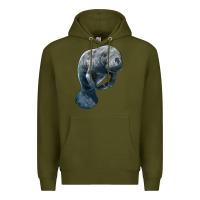 Army Green Manatee Illustrations Premium Hoodie - LillyAllenDesigns