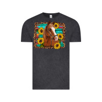 Vintage Black horse sunflowers turquoise wooden serape leopard Vintage Tee - Artiststas