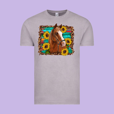 Horse Sunflowers Turquoise Wooden Serape Leopard Vintage Tee Designed By Artiststas