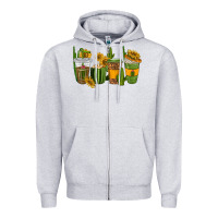 Heather Grey cactus coffee cups Zipper Hoodie - texasbilliewilder