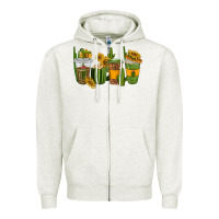 Oatmeal Heather cactus coffee cups Zipper Hoodie - texasbilliewilder