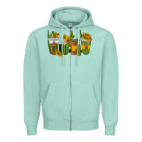 Seafoam cactus coffee cups Zipper Hoodie - texasbilliewilder