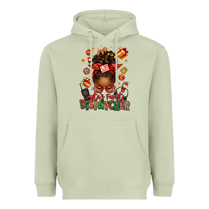 Santa's Favorite Dispatcher Afro Messy Bun Heavyweight Hoodie by texasbilliewilder | Teevron