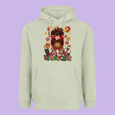 Santa's Favorite Dispatcher Afro Messy Bun Heavyweight Hoodie Designed By Texasbilliewilder