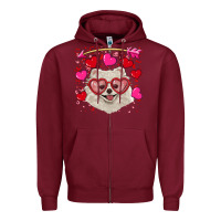 Burgundy Valentine's day white pomeranian Zipper Hoodie - RanaPortraitStore