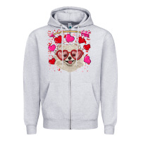 Heather Grey Valentine's day white pomeranian Zipper Hoodie - RanaPortraitStore