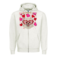 Oatmeal Heather Valentine's day white pomeranian Zipper Hoodie - RanaPortraitStore