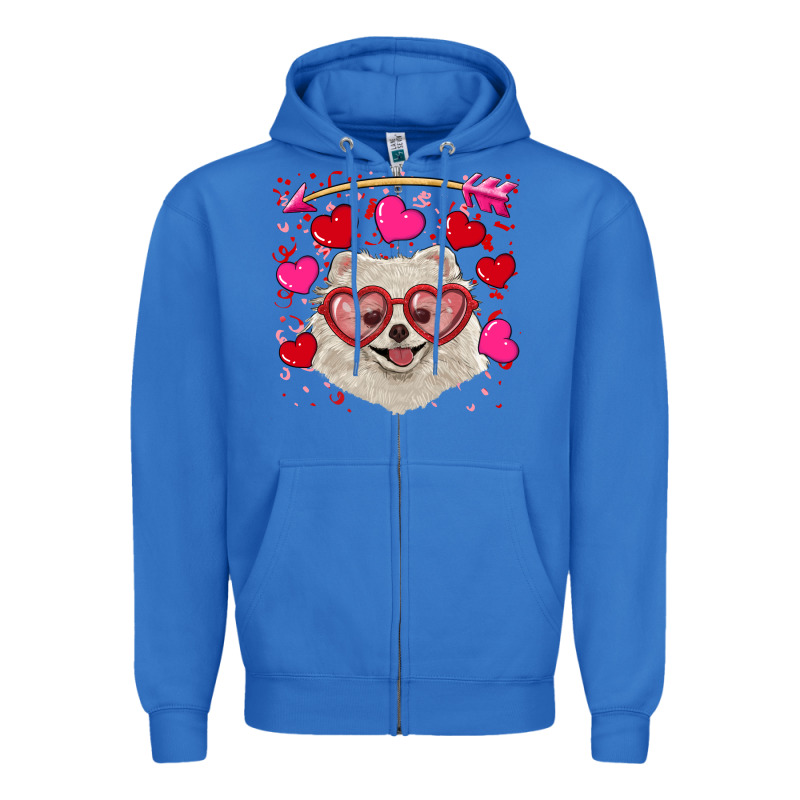 Valentine's Day White Pomeranian Zipper Hoodie by RanaPortraitStore | Teevron